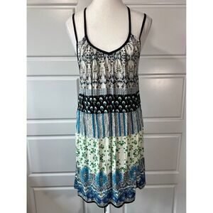 Patrons of Peace Dress Medium Sleeveless Blue Green Boho Print‎ Casual Summer
